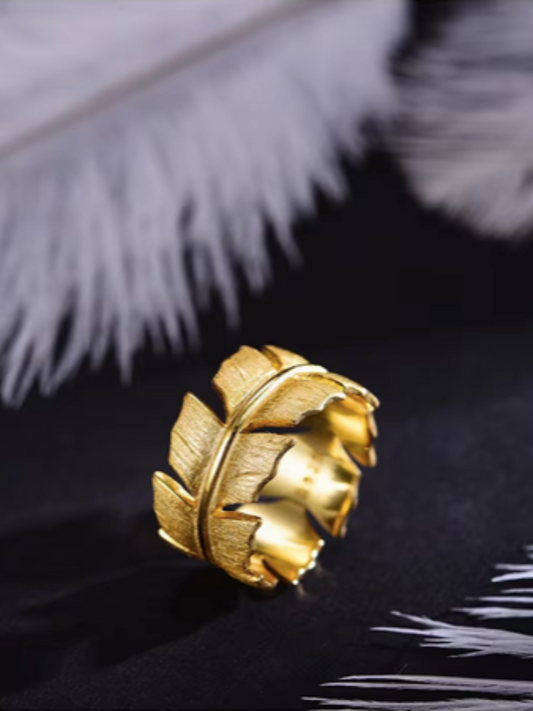 "Golden Plume" Feather Ring