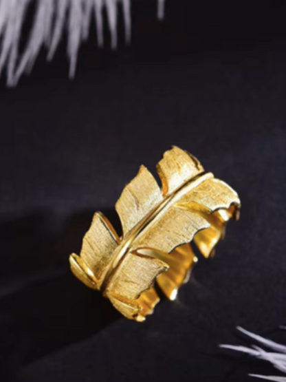 "Golden Plume" Feather Ring