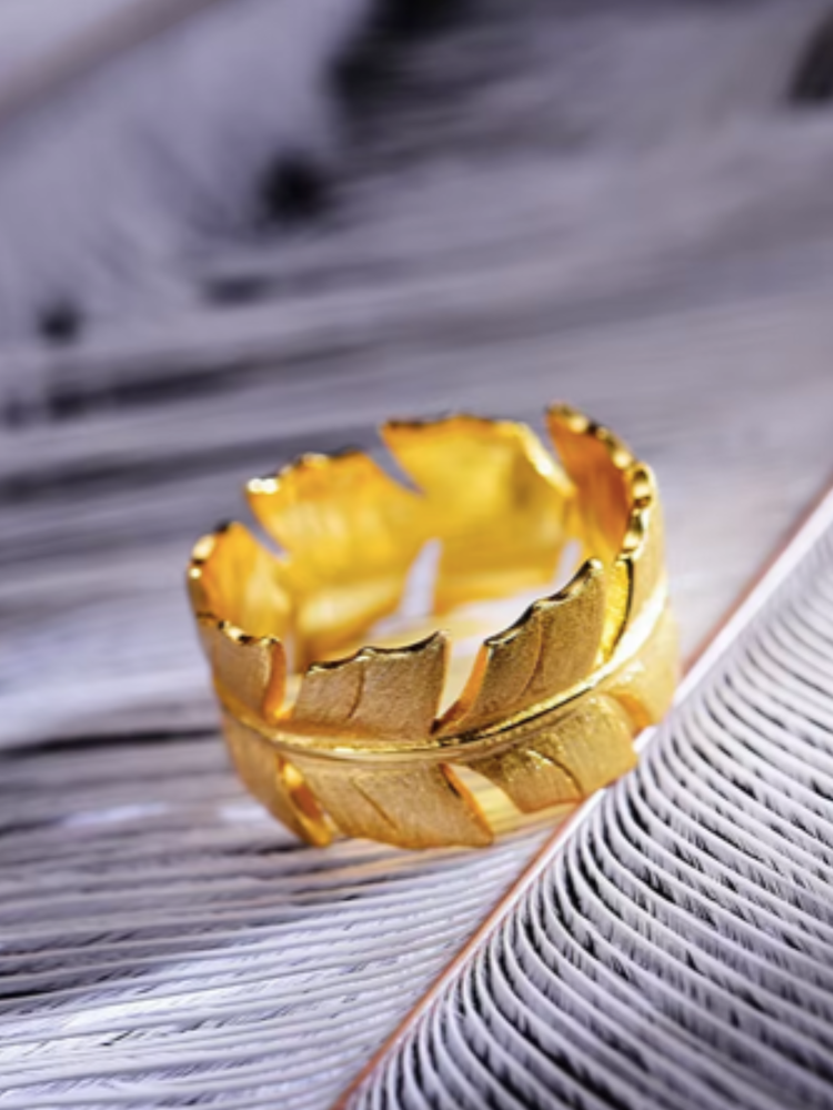 "Golden Plume" Feather Ring