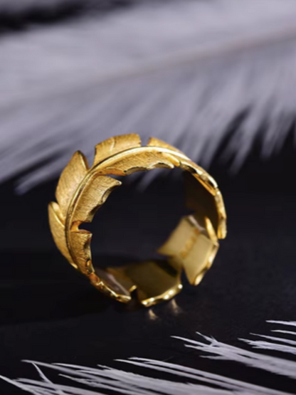 "Golden Plume" Feather Ring