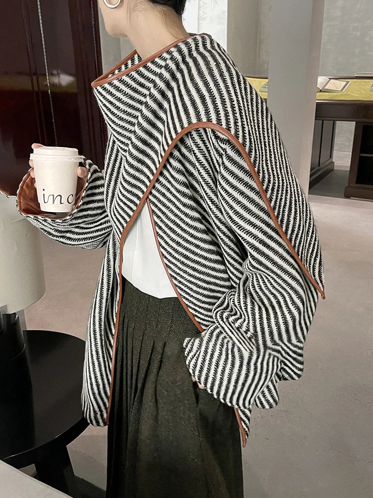 "Chic Asymmetry" Striped Shawl Jacket