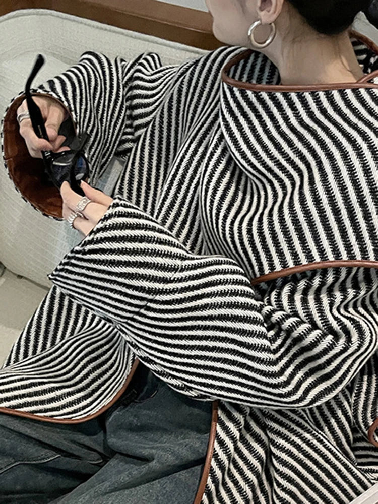 "Chic Asymmetry" Striped Shawl Jacket