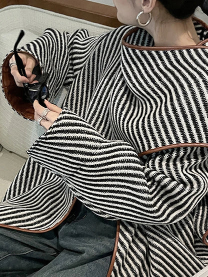 "Chic Asymmetry" Striped Shawl Jacket