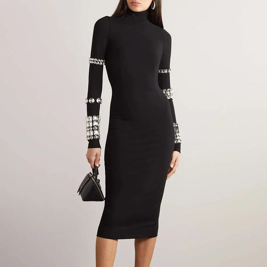 "The Enigma" Embellished Turtleneck Dress