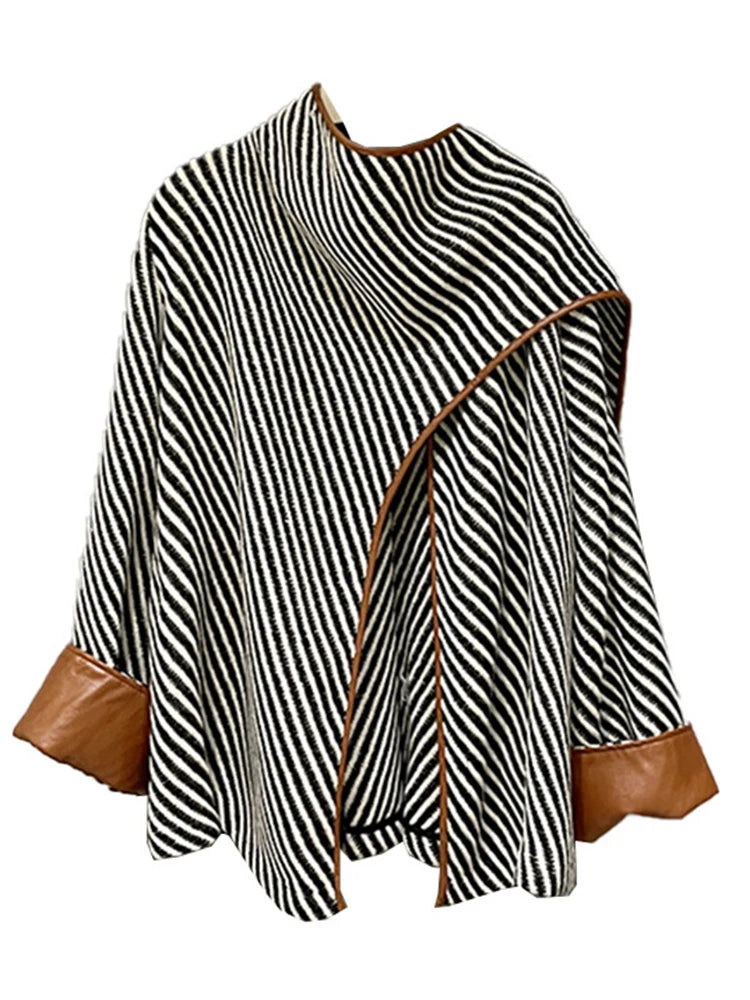 "Chic Asymmetry" Striped Shawl Jacket