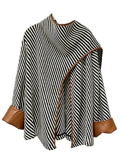 "Chic Asymmetry" Striped Shawl Jacket