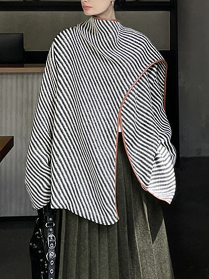 "Chic Asymmetry" Striped Shawl Jacket